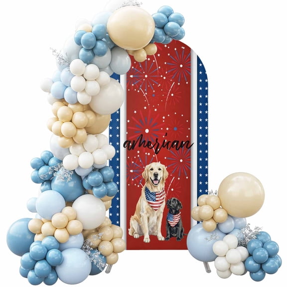 Independence Day Arch Backdrop Cover, 4FT, Black Labrador Cute Golden Retriever White Star Spandex Arch Covers Double-Sided Backdrop for Wedding Birthday Party Photo Background Decoration