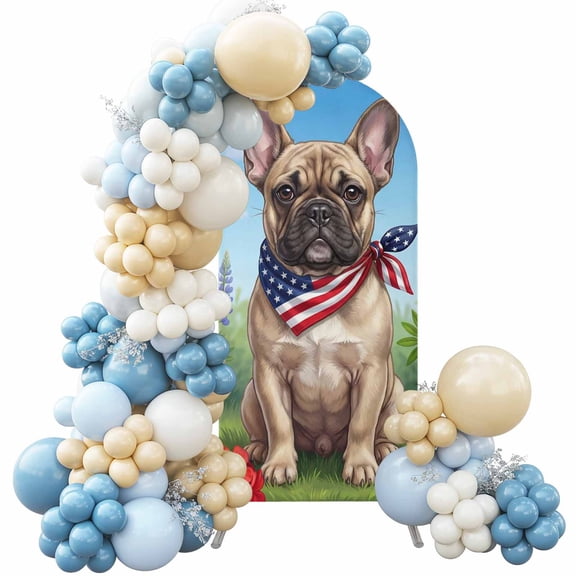 Independence Day Arch Backdrop Cover, 4FT, Watercolor U. S. Flag Cute French Bulldog Butterfly Spandex Arch Covers Double-Sided Backdrop for Wedding Birthday Party Photo Background Decoration