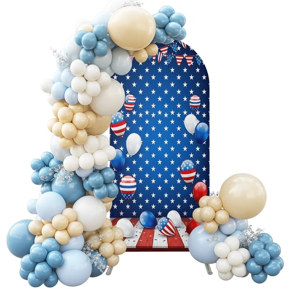 Independence Day Arch Backdrop Cover, 5FT, Patriotic Balloons Stars Background Spandex Arch Covers Double-Sided Backdrop for Wedding Birthday Party Photo Background Decoration
