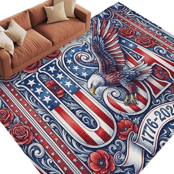 Independence Day Area Rug 6x9 Washable Rug Non Slip American Eagle USA Flag Patriotic Red Blue Large Area Rug Soft Stainresistant Indoor Carpet for Living Room Bedroom Office Dining Room Nursery