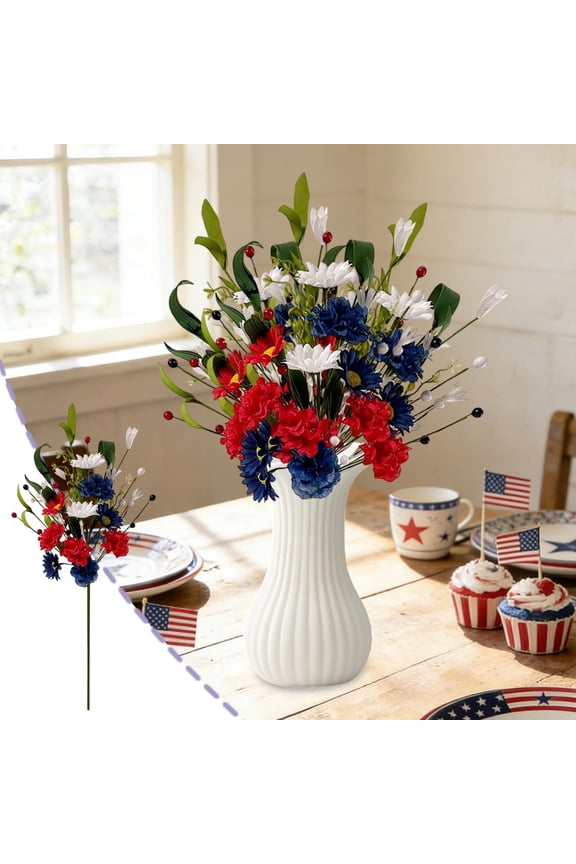 Independence Day Artificial Flower Bouquet, Red White Blue Silk Floral Arrangement for Table Centerpiece, Patriotic Wedding Staircase Decor, July 4th Photography Prop