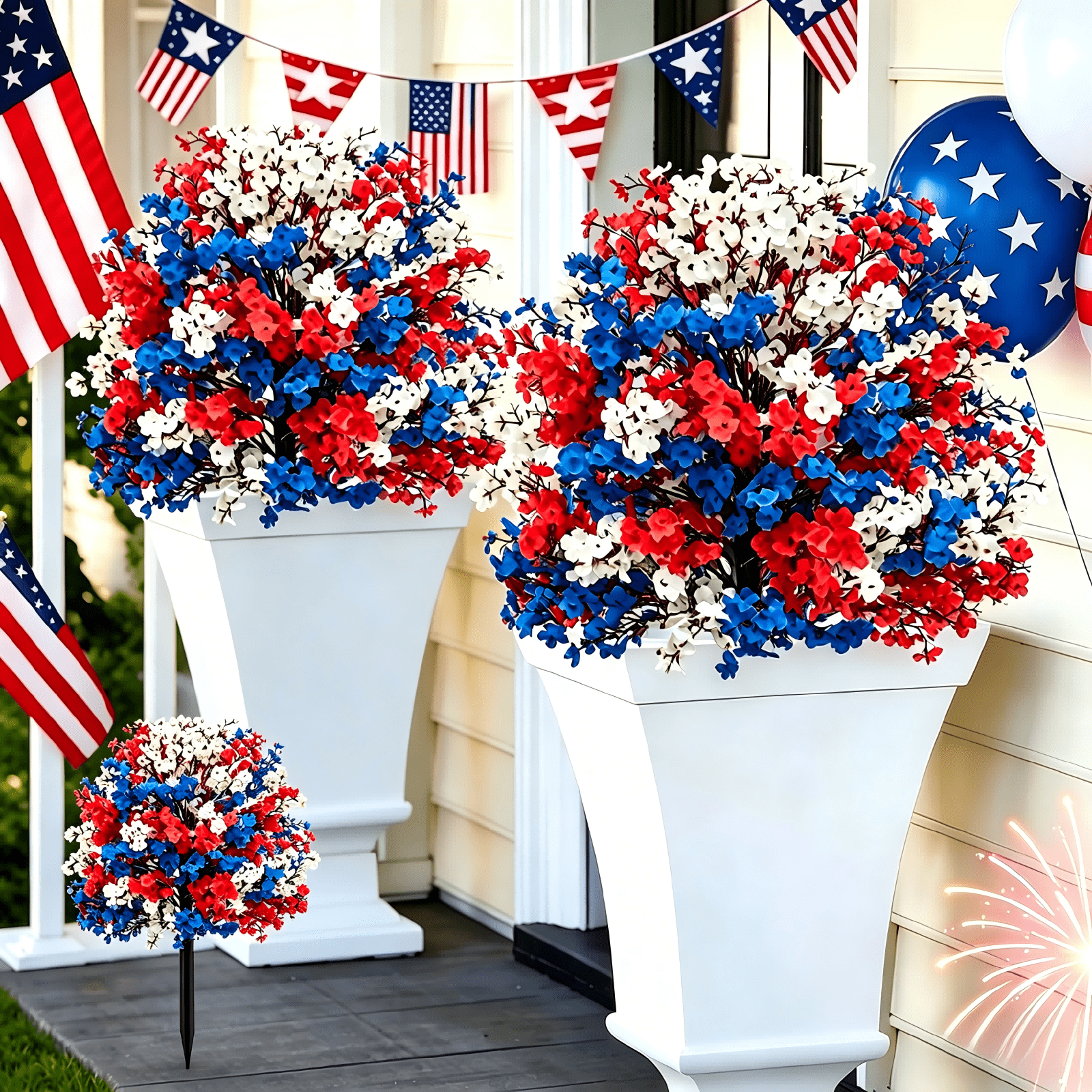 4th of July Decor Artificial Flowers for Outdoor 20", Red White Blue ...