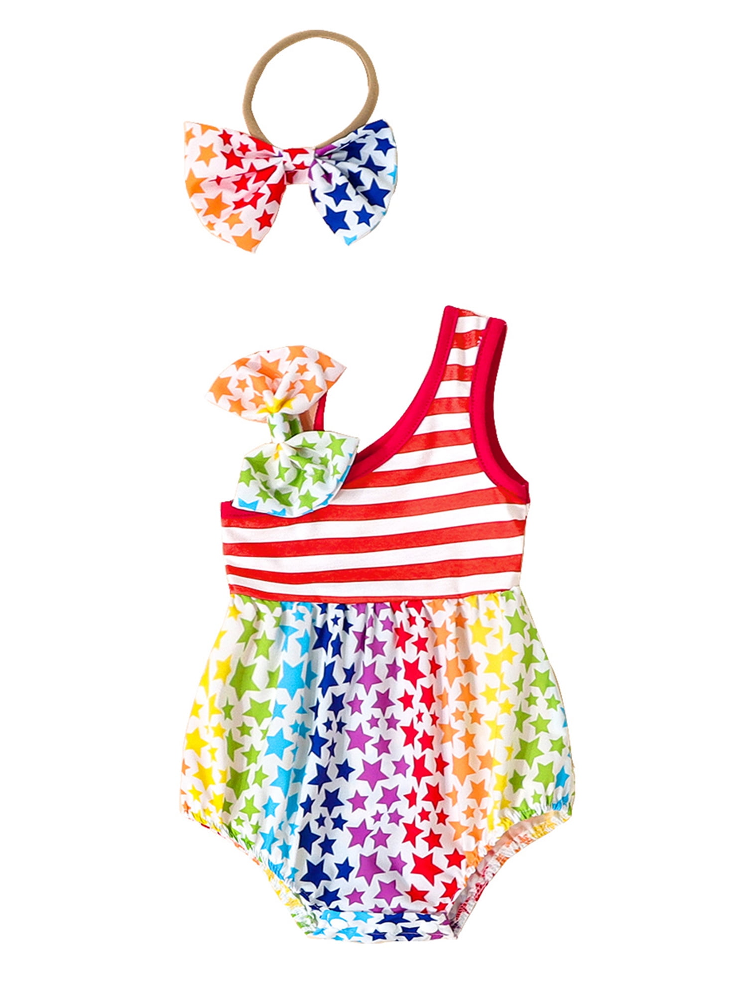 Independence Day Baby Girl Jumpsuit Set Summer Stars Stripes One