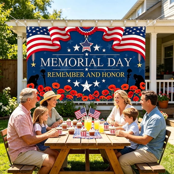 Independence Day Backdrop, 4th of July Party Banner, Patriotic Stars and Stripes Polyester Wall Hanging, Large Photo Background Cloth for Outdoor, Garden, Porch, Memorial Day, BBQ, Party Decor