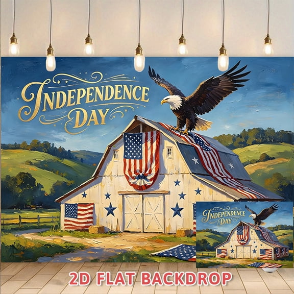 Independence Day Backdrop, Oil Painting Style American Barn & Eagle Patriotic Banner, Suitable for Fourth of July Party Indoor Outdoor Decoration, Photography Background