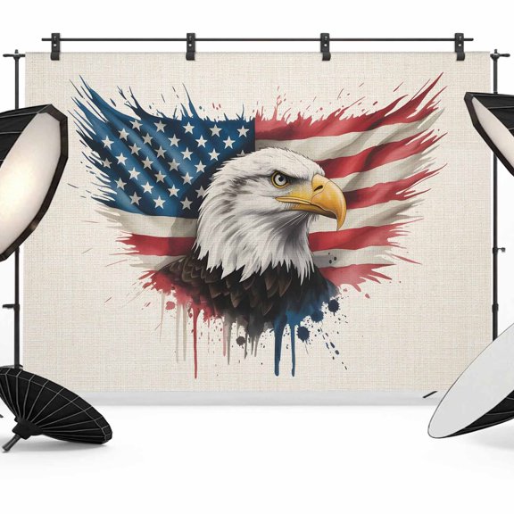 Independence Day Backdrop for Photography,Fabric Photo Background Backdrop,Patriotic Eagle U.S Flag Vintage Photo Booth Background for Portrait Photoshoot Video Wedding Studio Decoration Banner 7x5ft