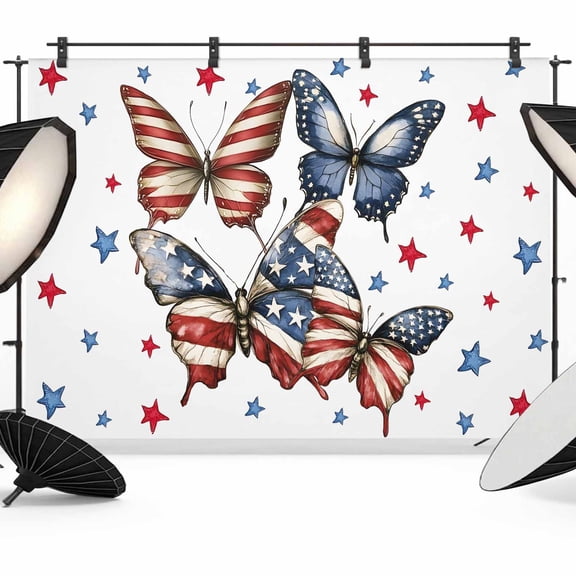 Independence Day Backdrop for Photoshoot,Photography Photo Studio Background Wall Backdrop,4th of July American Flag Butterfly Back Drop Banner Panel for Portraits Wedding Party Live Streaming 10x8Ft