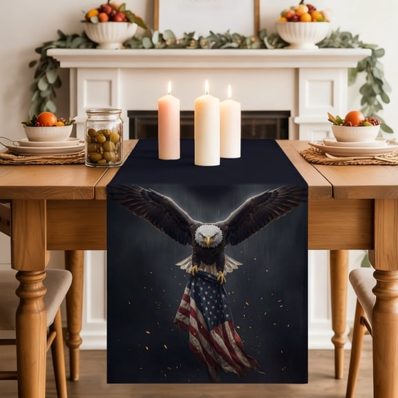 Independence Day Bald Eagle Dining Table Runner, Patriotic Red Stripe Blue Star American Flag Washable Table Runners Kitchen Coffee Table Center Decor for Home Party Holiday Wedding 13 x 36 Inches