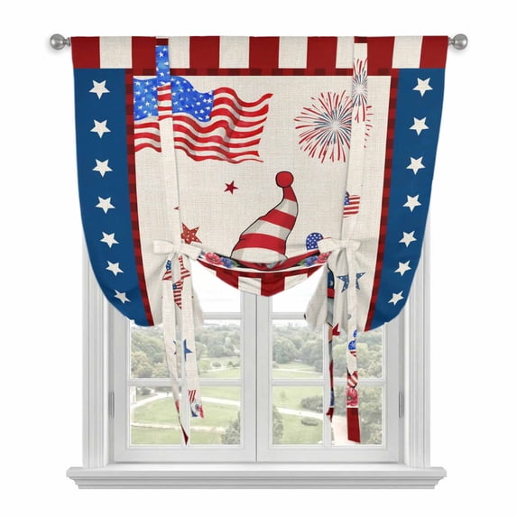 Independence Day Balloon Curtains for Bedroom/Front Door/Bathroom, US Flag Gnomes Star Striped Burlap Tie Up Curtains 63 Inch Length Light Filtering Kitchen Curtains Shades for Windows 46"x63"