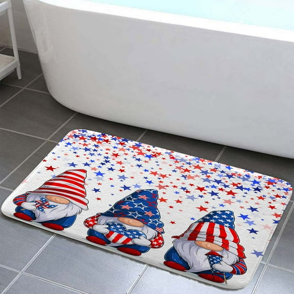 Independence Day Bath Rugs for Bathroom, July 4th Gnome Bathroom Rug Fireworks Bath Mat Set Floor Mats, Non-slip Country Doormat Bathroom Accessories 17 X 29 Inch
