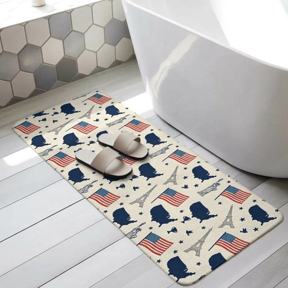Independence Day Bathroom Runner Rugs Non Slip Washable Absorbent Narrow Long Bath Mat Patriotic American Flag Tower Map Runner Rugs for Kitchen Hallway Bedroom Laundry Study Room 31.5"x63"