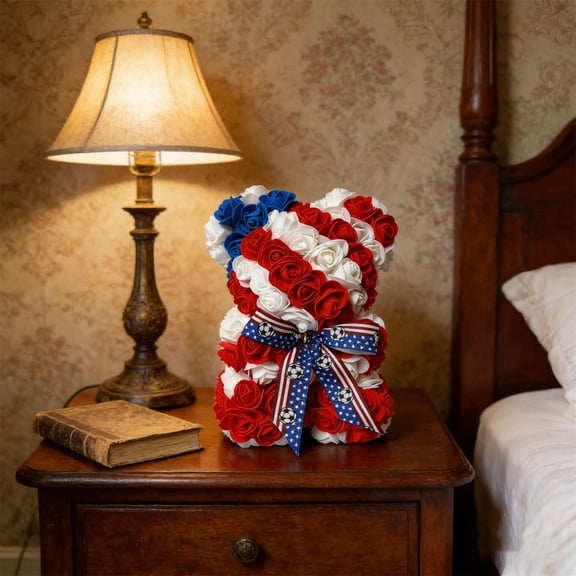 Independence Day Bear Rose Teddy Bear with Soccer Ribbon