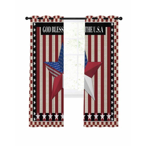 Independence Day Blackout Curtains 45 Inches Length, U.S Flag Stars Red White Striped Window Treatment Thermal Insulated Drapes for Bedroom Living Room 2 Panels 84x45 Inches
