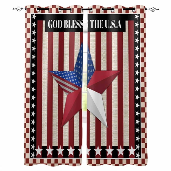 Independence Day Blackout Curtains for Bedroom Living Room Darkening Curtains 63 Inches Long U.S Flag Stars Red White Striped Window Curtain 2 Panels Set Window Treatment Grommet Drapes 52"x63"