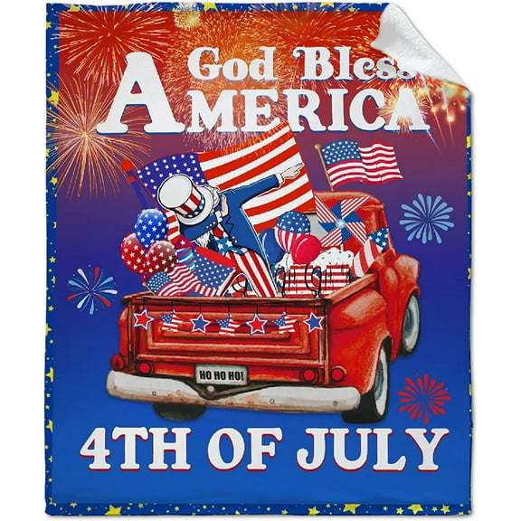 Independence Day Blanket God Bless America 4th of July Flannel Blankets Decorations for Home, 30x40in Fleece Blanket