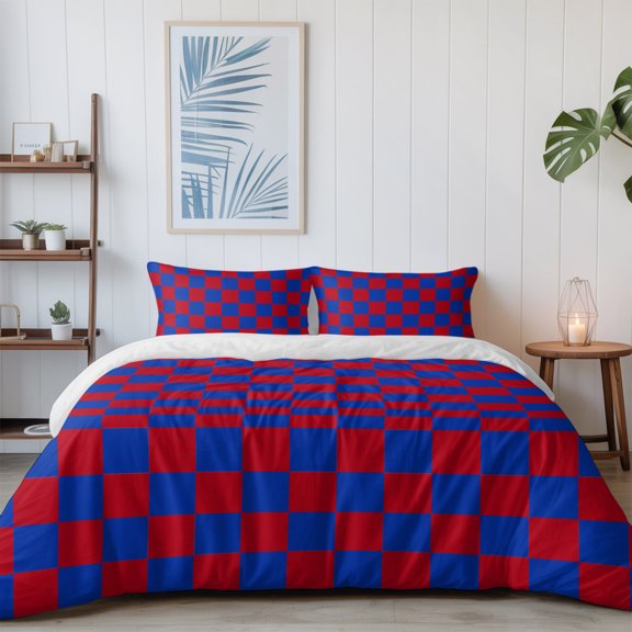 Independence Day Blue Red Buffalo Plaid California King Size Bed Set,Gingham Check Bedding for All Seasons,4 Pcs Bed Set with 1 Quiltcover (96"x104"),1 Sheet (110"x98"),2 Pillowcases (20"x36")