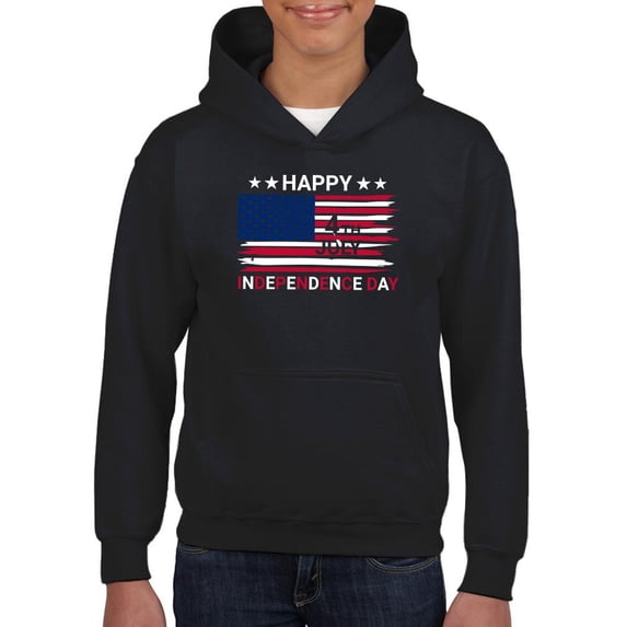 Independence Day Brush Flag Hoodie Juniors -Image by Shutterstock, Small