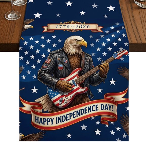 Independence Day Burlap Cotton Table Runner 13x48 Inches Long, 250 Anniversary Eagles Abstract Blue Farmhouse Table Runners, Outdoor Dining Tablecloths Decor for Baby Shower/Party/Wedding