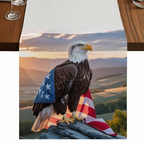 Independence Day Burlap Cotton Table Runner 13x48 Inches Long, 4th of July Eagle Western Farmhouse Table Runners, Outdoor Dining Table Decor for Baby Shower/Party/Wedding