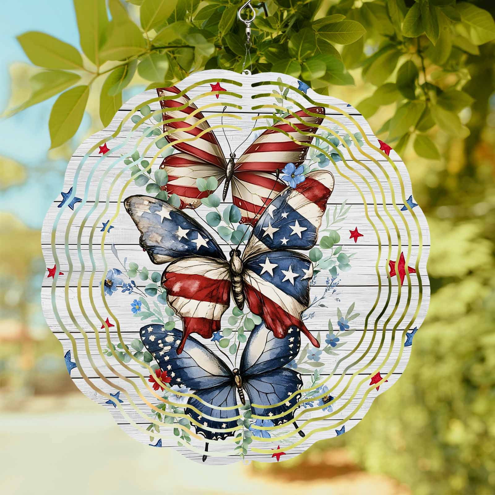 Kinetic Country Independence Day Butterfly Wind Spinner for Garden Yard 8In, Country ...