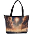 thumbnail image 1 of Independence Day Canvas Leather Mix Tote Bag - Hand-Held Twill Jeanette Sponge Bag 30x10.5x39cm, 1 of 5