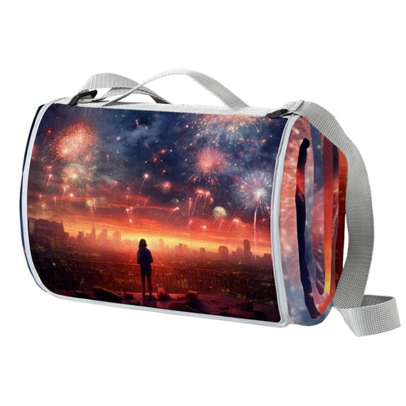 Independence Day Canvas Outdoor Picnic Blanket - Waterproof Beach Mat with Handles, Extra Large Foldable Camping Rug for Travel and Family Activities.