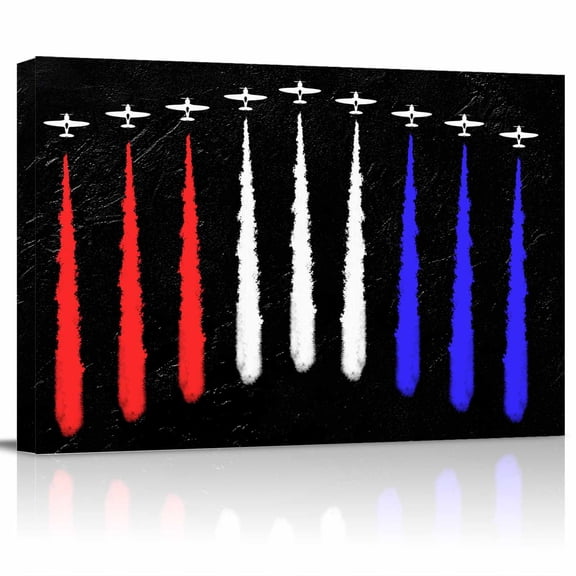 Independence Day Canvas Print Wall Art Airplane Aircraft Retro USA Flag Pictures Painting Morden Artwork for Living Room Bedroom, Ready to Hang - 12"x16"