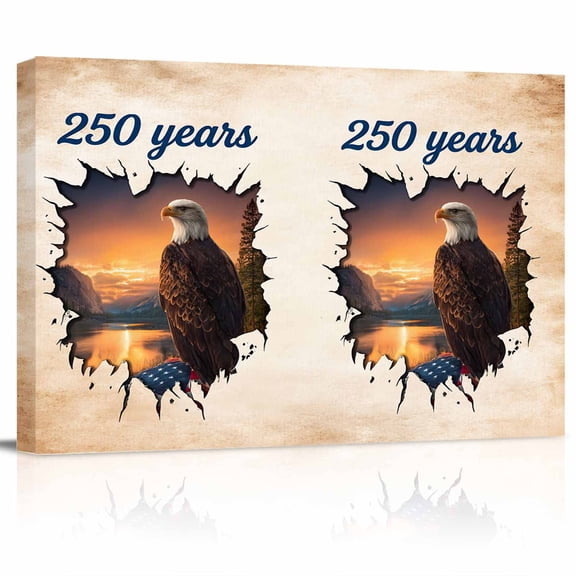 Independence Day Canvas Print Wall Art Eagle 250 Year Retro American Flag Sunset Country Pictures Painting Morden Artwork for Living Room Bedroom, Ready to Hang - 12"x16"