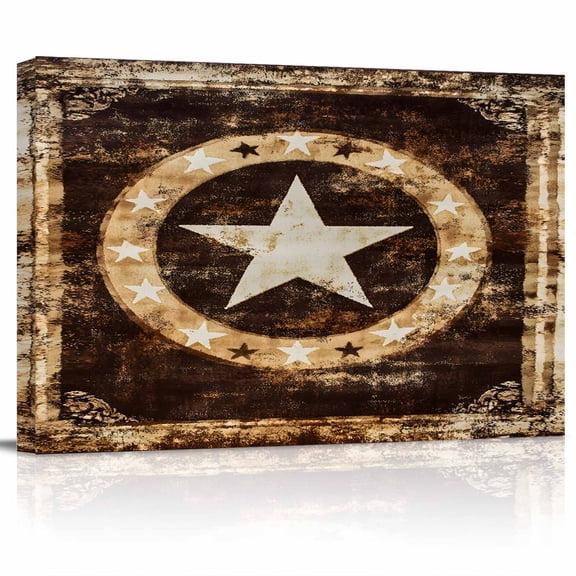 Independence Day Canvas Print Wall Art Retro Country Western Star Ring Pictures Painting Morden Artwork for Living Room Bedroom, Ready to Hang - 12"x16"