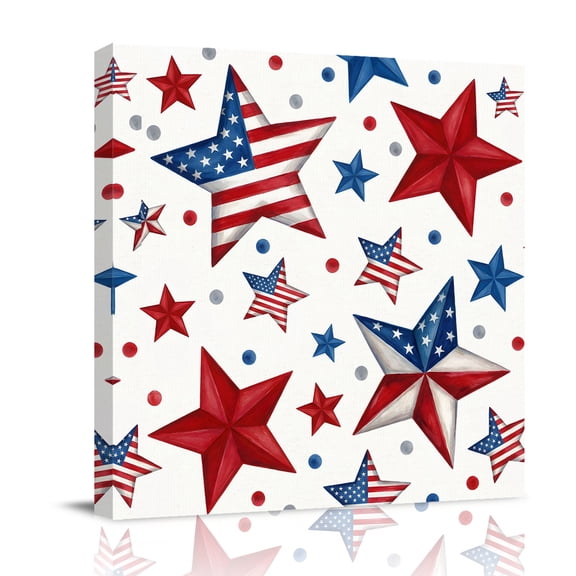 Independence Day Canvas Wall Art for Living Room, 4th of July Patriotic American Flag Red Blue Star Poster Print Painting for Bedroom Office Home Decoration Wall Pictures Prepare To Hang 12"x12"