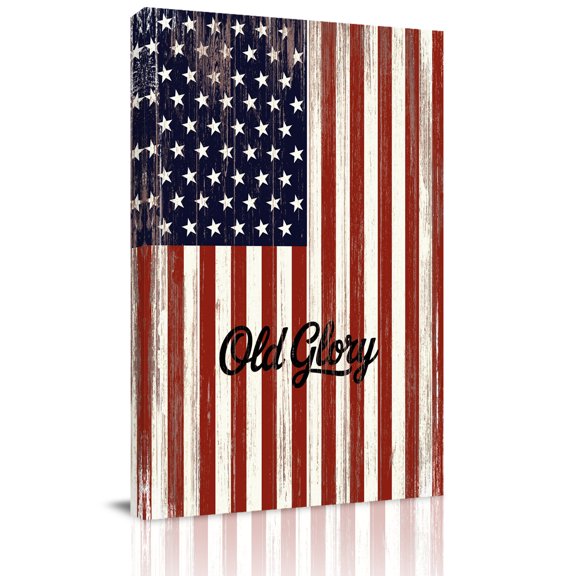 Independence Day Canvas Wall Art for Living Room, U.S. Flag Themed Five-Pointed Star Old Glory Poster Print Painting for Bedroom Office Home Decoration Wall Pictures Prepare To Hang 24"x36"