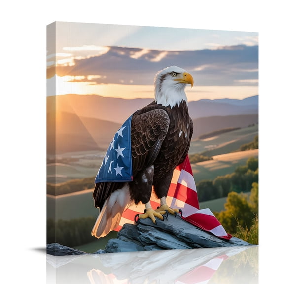 Independence Day Canvas Wall Art for Living Room, U.S. Flag Themed Natural Field Cool Eagle Poster Print Painting for Bedroom Office Home Decoration Wall Pictures Prepare To Hang 8"x8"