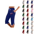 thumbnail image 1 of Independence Day Capri Pants for Women Summer Casual Elastic Waist Split Hem Straight Leg Cropped Sweatpants with Pockets, 1 of 4