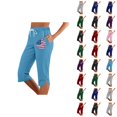 thumbnail image 1 of Independence Day Capri Pants for Women Summer Casual Elastic Waist Split Hem Straight Leg Cropped Sweatpants with Pockets, 1 of 4