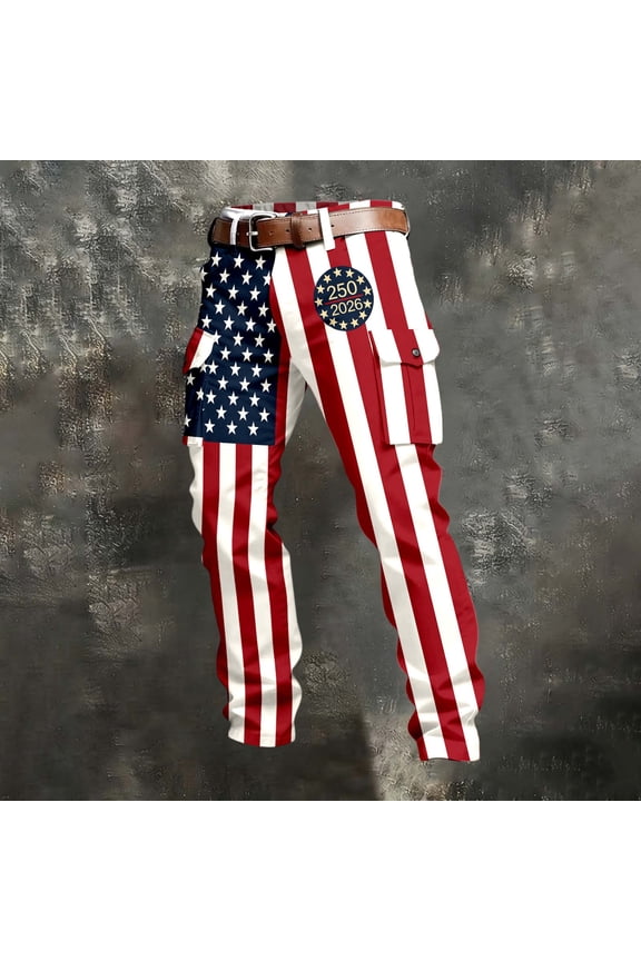 Independence Day Cargo Pants for Men USA 250th Anniversary Print Pants 4th of July Patriotic Trousers Red M