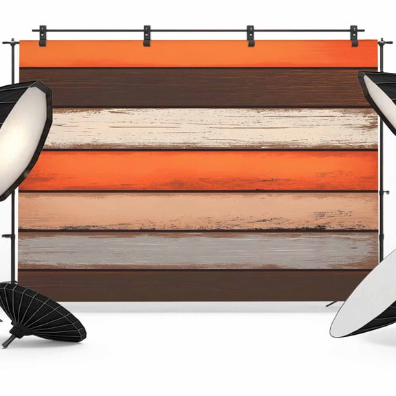 Coastal Style Backdrop for Photography, Vintage Orange Brown Stripe Wood Texture Photo Backdrop Portrait Background Party Banner Photo Backgrounds for Studio Booth Props, 12x8ft
