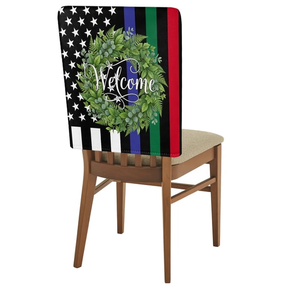 Independence Day Chair Back Covers Set of 8 US Flag Day Patriotic Weclome Wreath Red Black Stripes Removable Dining Chair Slipcovers Washable Seat Protector for Restaurant Party Banquet Kichen Decor