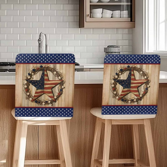 Independence Day Chair Covers Set of 8 Vintage Stars Stripes Chair Back Covers Stretch Removable Washable Slipcovers Protector for Dining Room Kitchen Party Decor