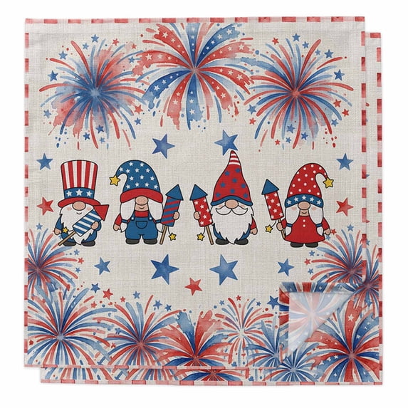 Independence Day Cloth Napkins, American Flag Gnomes Stars 4th of July Washable and Reusable Dinner Napkins Set of 2, Table Napkin for Kitchen Party Birthday Wedding Hotel Housewarming 20"x20"