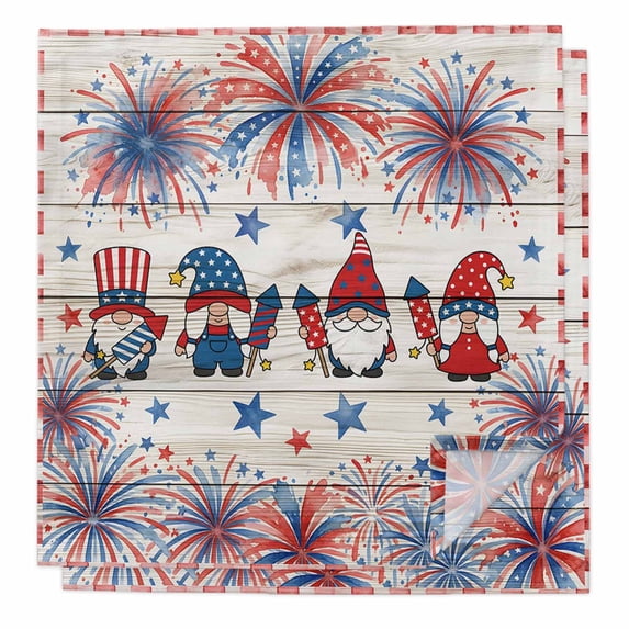 Independence Day Cloth Napkins, American Flag Gnomes Stars Farmhouse Wooden Washable and Reusable Dinner Napkins Set of 2, Table Napkin for Kitchen Party Birthday Wedding Hotel Housewarming 20"x20"
