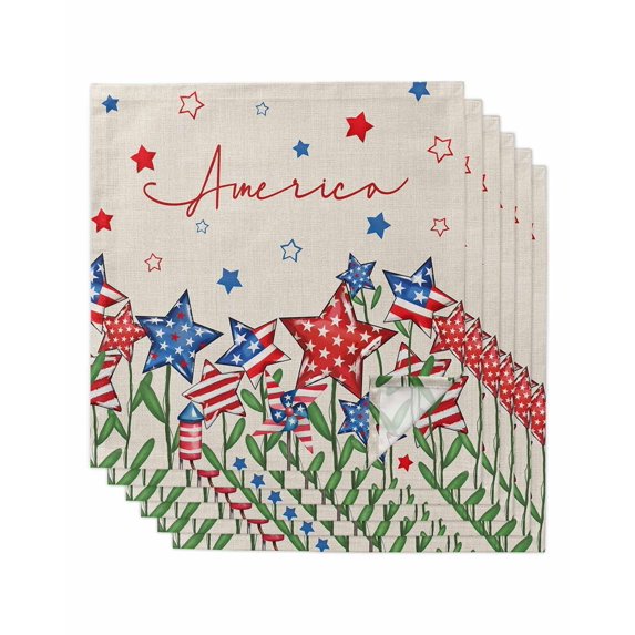 Independence Day Cloth Napkins Set of 6 Reusable Dinner Napkins, 4th of July Striped Stars Patriotic Burlap Cocktail Napkin Washable Table Napkins for Wedding/Holiday Party/Baby Shower 20"x20"