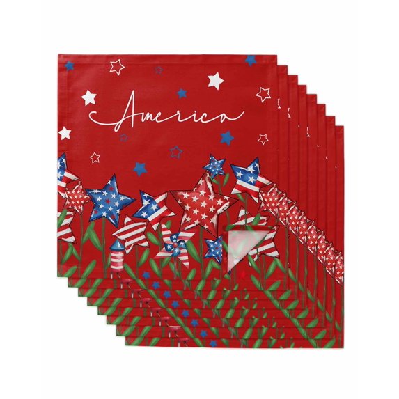 Independence Day Cloth Napkins Set of 8 Reusable Dinner Napkins, 4th of July Red Striped Stars Patriotic Cocktail Napkin Washable Table Napkins for Wedding/Holiday Party/Baby Shower 20"x20"