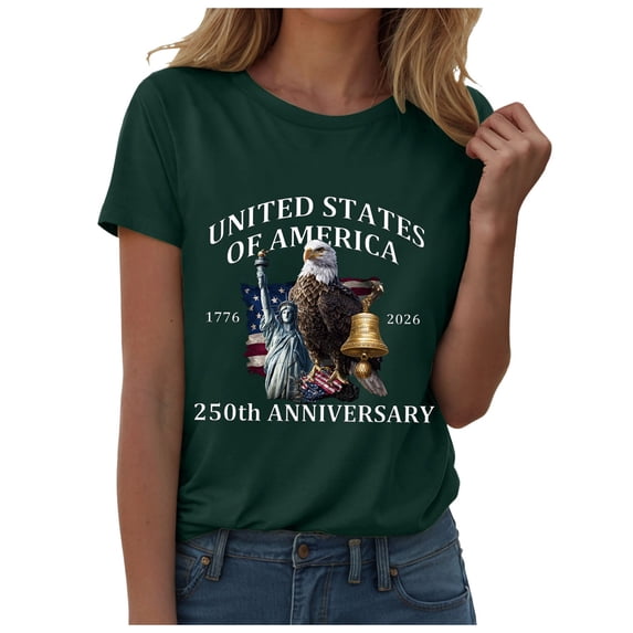 Independence Day T Shirt Shirts for Women Womens Independence Day Fashion Trend Printed Short Sleeve Casual Comfortable Base T Shirt Loose Top Dark Green,M