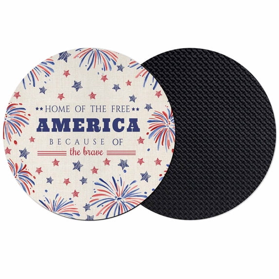Independence Day Coasters Set of 2, Absorbent Coasters for Drinks, Blue Red Star Fireworks American Flag Coaster for Desk Coffee Table Protection, Home Decor House Warming Gifts 4"
