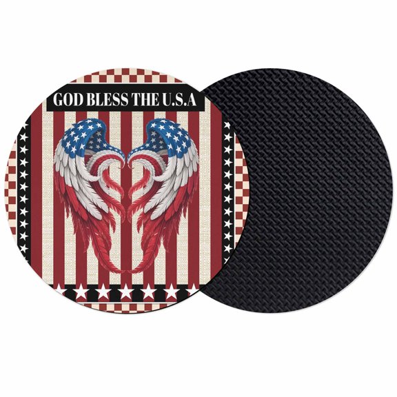Independence Day Coasters Set of 2, Absorbent Coasters for Drinks, Red Blue U.S Flag Wings Stripes Plaid Coaster for Desk Coffee Table Protection, Home Decor House Warming Gifts 4"