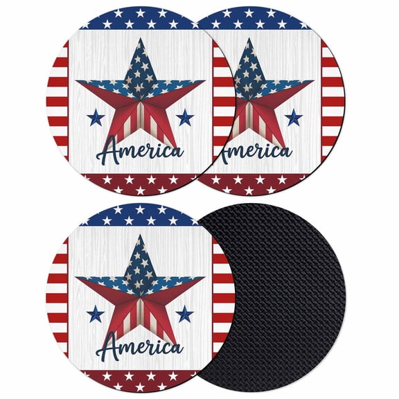 Independence Day Coasters Set of 4, Absorbent Coasters for Drinks, Blue Red Star American Flag Striped Coaster for Desk Coffee Table Protection, Home Decor House Warming Gifts 4"