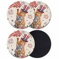 thumbnail image 1 of Independence Day Coasters Set of 4, Absorbent Coasters for Drinks, Cat Patriotic Flag Firework Flowers Coaster for Desk Coffee Table Protection, Home Decor House Warming Gifts 4", 1 of 8