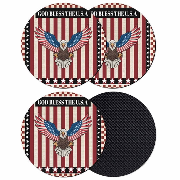 Independence Day Coasters Set of 4, Absorbent Coasters for Drinks, Eagle U.S Flag Red Blue Stripes Retro Coaster for Desk Coffee Table Protection, Home Decor House Warming Gifts 4"