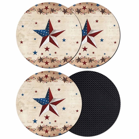 Independence Day Coasters Set of 4, Absorbent Coasters for Drinks, Rustic Texas Star Farmhouse Wooden Coaster for Desk Coffee Table Protection, Home Decor House Warming Gifts 4"