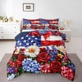 thumbnail image 1 of Independence Day Comforter Set King Size,American Flag Freedom Theme Red Blue Bedding Set 3 Pcs for Adults,Red Bowknot Romantic Daisy Roses Flowers Down Comforter,2 Pillowcases, 1 of 6